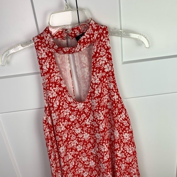 Lulus SMALL Lean Close Red White Floral Halter Neck Mini Swing Dress - Picture 4 of 7